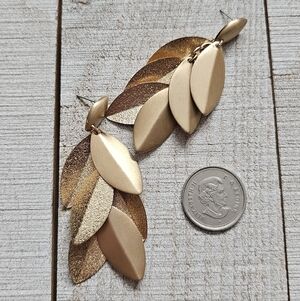 Brushed Gold Tone Drop Earrings. Leaf Earrings. Pierced Earrings. Boho Style.